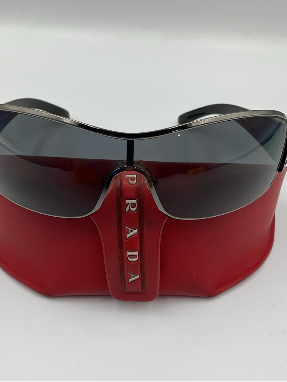 Vintage Prada Linea Rossa Sunglasses Sport Wrap With Red Hard Case Y2K Authentic